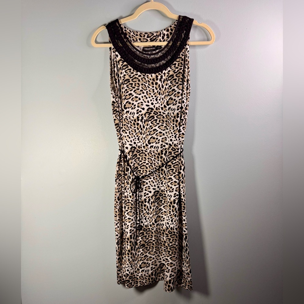 Nina Leonard Animal Print Midi Dress